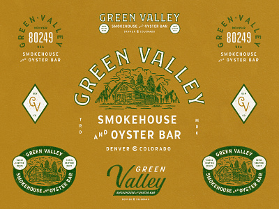 Green Valley Smokehouse & Oyster Bar branding design house identity illustration logo restaurant smoke type typography vector