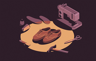 Illustrations for the design blog article blog editorial graphic design hammer illustration light minimalism noir sew sewing shoes spot web website