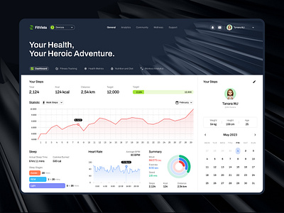 Health Tracker Dashboard activities dashboard fitness health tracker heart rate metrics record sleep sleep tracking statistic stats step steps summary tracker uiux walk steps workout