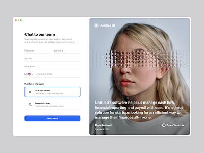 Chat to our team — Untitled UI contact form contact page contact us create account figma figma ui kit form get in touch illustration log in onboarding product design testimonial user interface web design