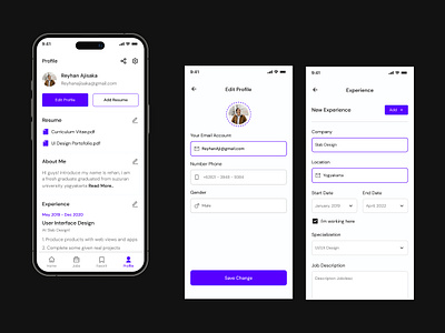 Job Seeker - Profile Screen Mobile App about account career employment hiring job finder job platform job portal job search mobile app profile recruitment ui uiux user work