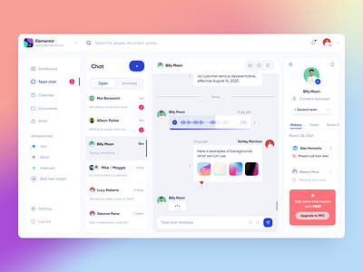 Elementor chat white app application chat clean dashboard finance interface message task management tasks team management ui ux