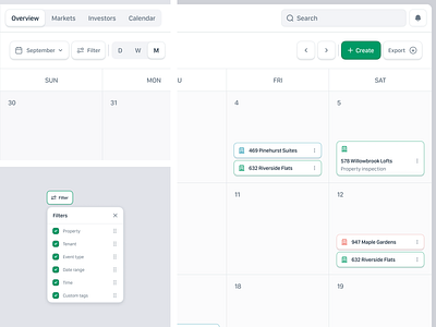 Propwise: Property Management Web App - Calendar Page 📆 app design calendar calendar page component dashboard filter management modal product design property property management saas saas design uiux task tenant ui uiux ux web app web design