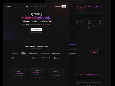 Typesens landing page design dark dark mode dashboard landing landing page saas startup web webdesign website