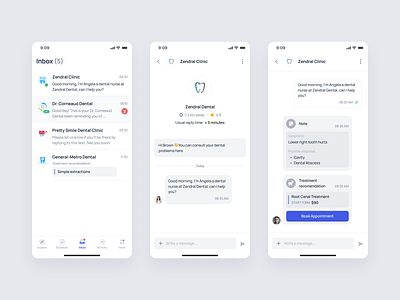 Zendenta - Inbox Feature in the Patient Mobile App clinic dental dental clinic dentist ehr emr healthcare hospital inbox medical records message mobile app mobile design product design saas saas dental saas design ui ux