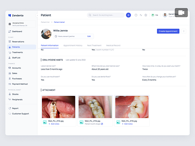 Zendenta - Explore Detailed Patient - SaaS of Dental Clinic animation case study clinic crm dental dentist ehr emr hospital medical record patient details product design saas saas dental saas design ui ux web app web design