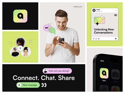 Mate - Branding for a Messenger Application application brand brand identity branding chat concept design logo logo design logotype messenger mobile ui visual identity