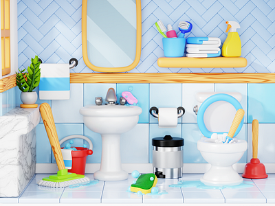 Cleaning Element 3D Icon 3d 3d asset 3d element 3d icon 3d illustration bathroom blender clean cleaner cleaning cleaning tools household hygiene icon toilet wash